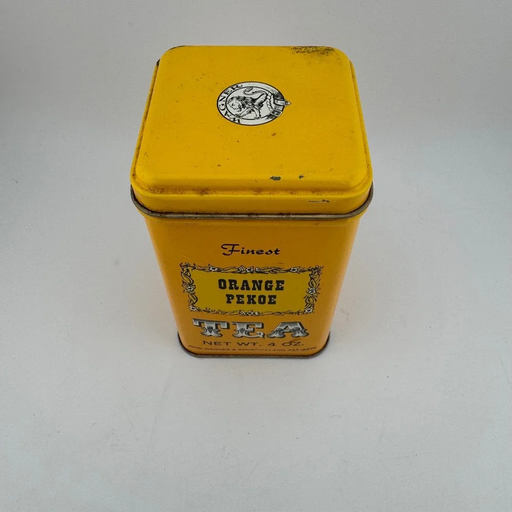 John Wagner & Sons Tea Tin 4oz Yellow Vintage Orange Pekoe Clipper Ship
